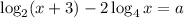 \log_2(x+3)-2\log_4x=a\\