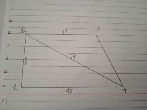 Основи прямокутної трапеції дорівнюють 15 см і 11 см, а більша діагональ дорівнює 17см.Знайдіть площ