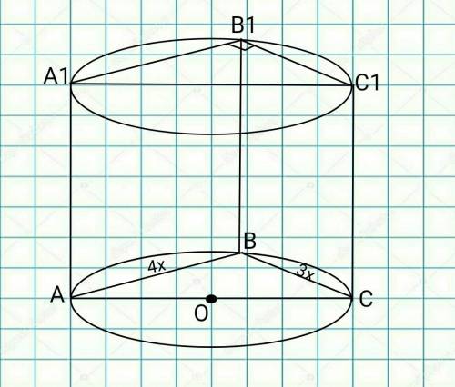 в цилиндр с радиусом 10 и площадью осевого сечения 100 вписана треугольная призма. основание призмы