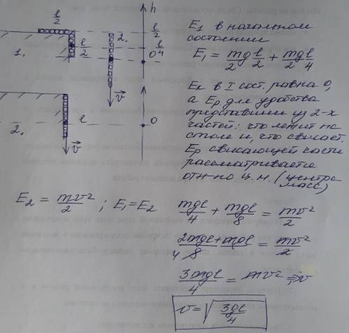 Умоляю ! . Цепочка длиной ℓ лежит на гладком столе, свешиваясь ровно наполовину. Цепочку без толчка