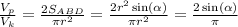 \frac{V_p}{V_k} =\frac{2S_{ABD}}{\pi r^{2} }=\frac{2r^{2} \sin(\alpha )}{\pi r^{2} }=\frac{2\sin(\alpha )}{\pi }