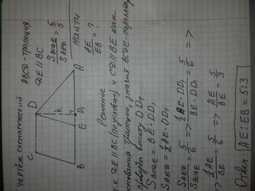 В трапеции ABCD на большом основании AB взята точка E так, что отрезок DE параллелен боковой стороне