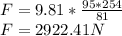 F=9.81*\frac{95*254}{81} \\F=2922.41N