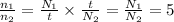 \frac{n_1}{n_2} = \frac{N_1}{t} \times \frac{t}{N_2} = \frac{N_1}{N_2} = 5