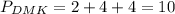 \displaystyle P_{DMK}=2+4+4=10