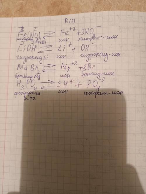 3. При диссоциации каких веществ могут быть образованы следующие ионы? Fe3+, Mg2+, Li, H, Br, NO, ОН