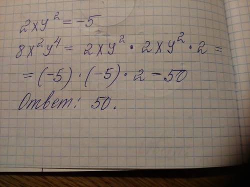 Знайдіть значення виразу 8x^2y^4, якщо 2xy^2 = -5