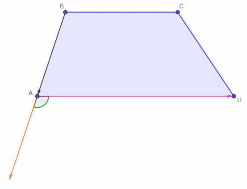 Четырёхугольник ABCD трапеция угол А=64 градуса Найдите угол между векторами BА и AD ответы не нужны
