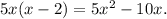 5x(x-2)=5x^2-10x.