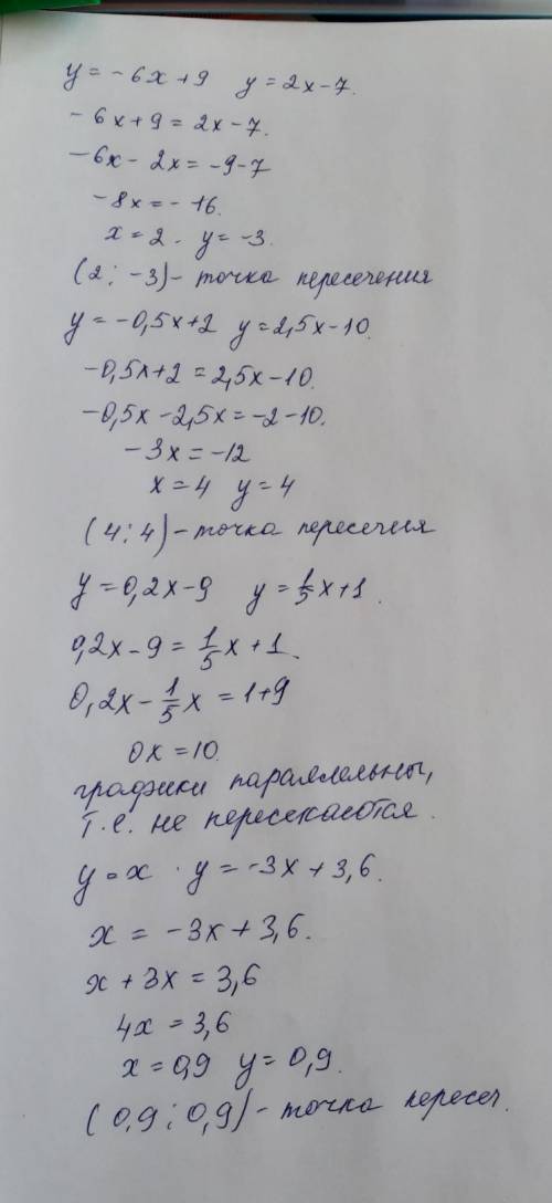 7 класс АЛГЕБРАномер 341 (Пересекаются ли графики функций)а),б),в) и г)