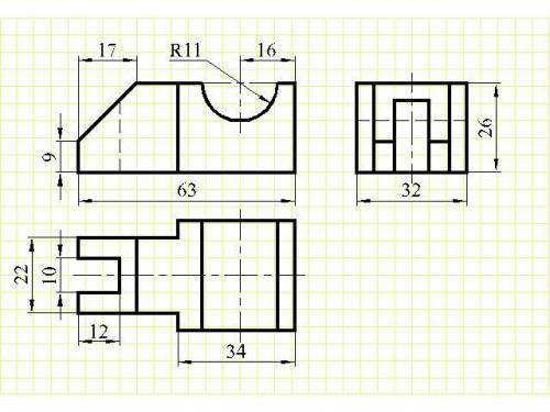 Построить третий вид по двум данным и аксонометрическую проекцию, Букса очень надо! ОЧЕНЬ !