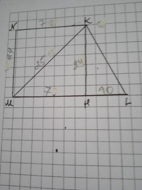 Найди длину большего основания ML прямоугольной трапеции MNKL где угол M равен 90 градусов, сторона