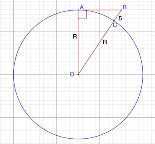 Окружность касается прямой, проведенной через точки A и B, в точке A. Длина отрезка AB равна 45 см.,