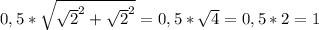 0,5 * \sqrt{\sqrt{2}^{2} + \sqrt{2}^{2} } =0,5* \sqrt{4} = 0,5*2 = 1