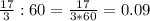 \frac{17}{3} : 60 = \frac{17}{3*60} = 0.09