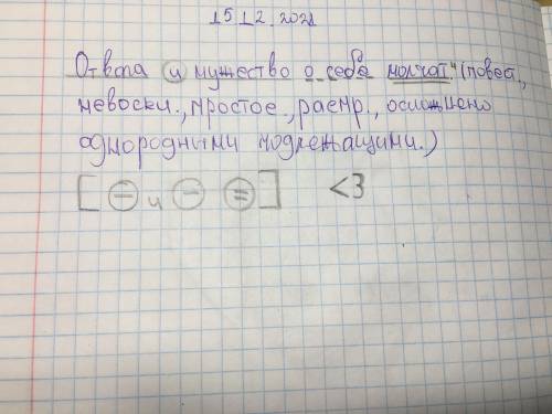 Здравствуйте синтаксический разбор (см. фото-образец)отвага и мужество о себе молчат