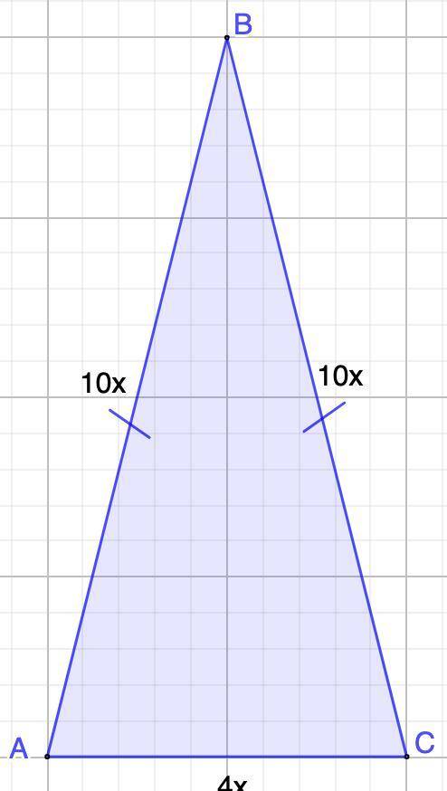 В равнобедренном треугольнике основание относится к боковой стороне как 4:10.найди сторона треугольн