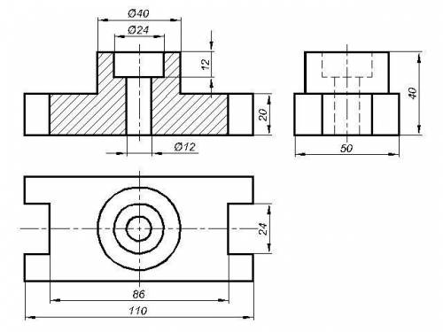 Дан эскиз детали. Постройте чертеж детали по своим размерам, применив целесообразный разрез. Построй