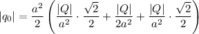 |q_0|=\dfrac{a^2 }{2} \left(\dfrac{|Q|}{a^2}\cdot\dfrac{\sqrt{2} }{2} +\dfrac{|Q|}{2a^2}+\dfrac{|Q|}{a^2}\cdot\dfrac{\sqrt{2} }{2}\right)