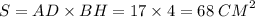 S = AD \times BH = 17 \times 4 = 68 \: {CM}^{2}