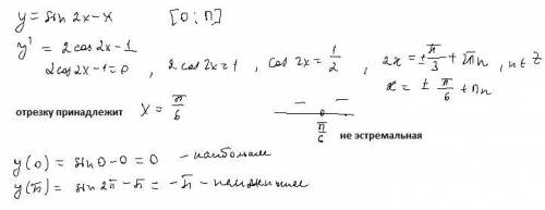 Найти наибольшее и наименьшее значение функции на отрезке y=sin2x-x (0; пи)