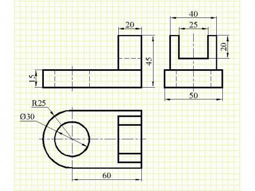 , начертить надо в 3 проекциях, вид спереди, вид сбоку, вид сверху