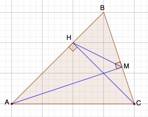 Дан треугольник ABC. AM и CH – высоты. Докажите подобие треугольников ABC и MBH.