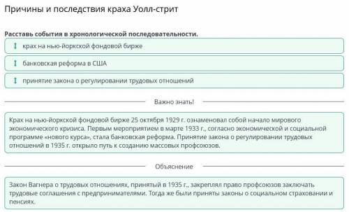 Причины и последствия краха Уолл-стрит Расставь события в хронологической последовательности. банков