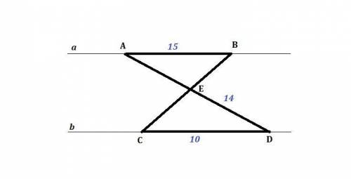 a||b, AB принадлежит a, CD принадлежит b,AD пересек BC=Е. Найдите долину отрезка AD,если DE=14 CD=10