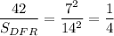 \dfrac{42}{S_{DFR}}=\dfrac{7^2}{14^2}=\dfrac{1}{4}