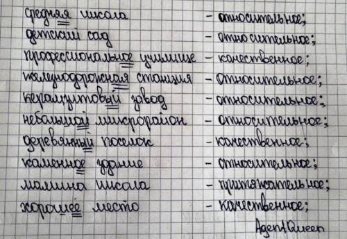 . Спишите, определите разряд прилагательных. Средн.. школа, детский сад, профессиональн.. училище, ж