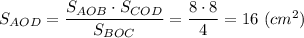 S_{AOD}= \dfrac{S_{AOB}\cdot S_{COD}}{S_{BOC}} = \dfrac{8\cdot 8}{4} = 16 ~(cm^{2} )