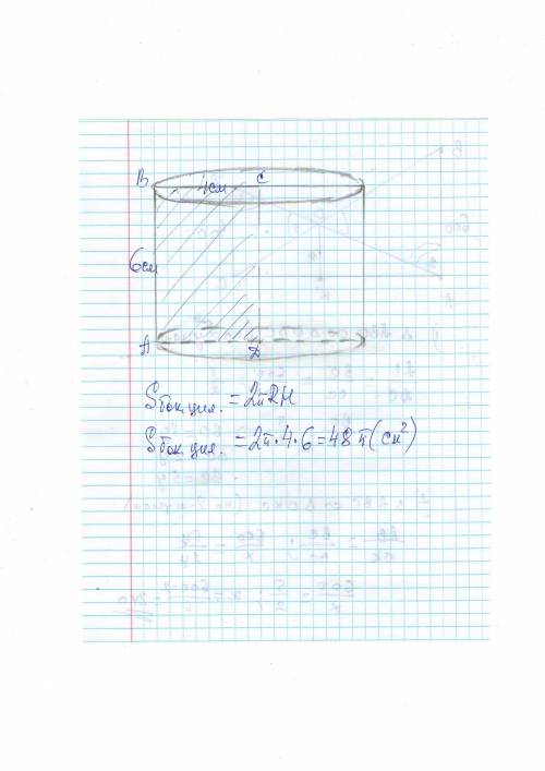 Прямоугольник, со сторонами 4см и 6см вращается вокруг большей из своих сторон. найдите площадь боко