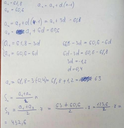 Знайти a1,q,s7,якщо a4=61,8,a7=60,6