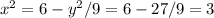 x^2=6-y^2/9=6-27/9=3