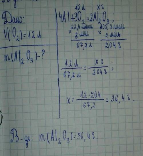 Определите массу оксида алюминия образовавшегося при взаимодействии алюминия и 12 л кислорода