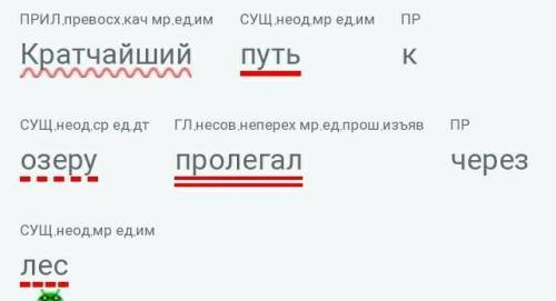 Сделайте морфологический разбор . кратчайший путь к озеру пролегал через лес. ​