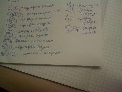 2. назовите соли: k2so4, сr(no3)3, mgcl2, cuso4, sncl2, agno3, alpo4, baso3, bas, baso4, na2sio3, na