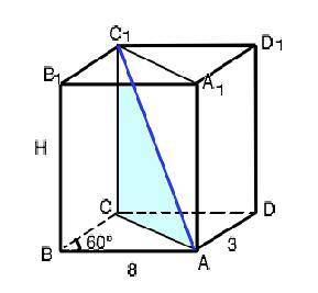 100 с рисунком ! у прямому паралелепіпеді сторони основи дорівнюють 3 см і 8 см, кут між ними - 60. 
