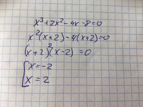 Решите уравнение: x^3+2х^2-4х-8=0