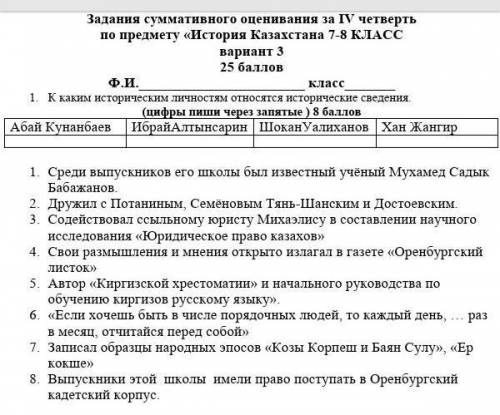 1. К каким историческим личностям относятся исторические сведения.(цифры пиши через запятые )