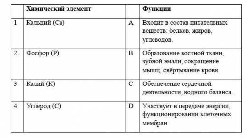 1. Соотнеси химический элемент и его функции в организме:​