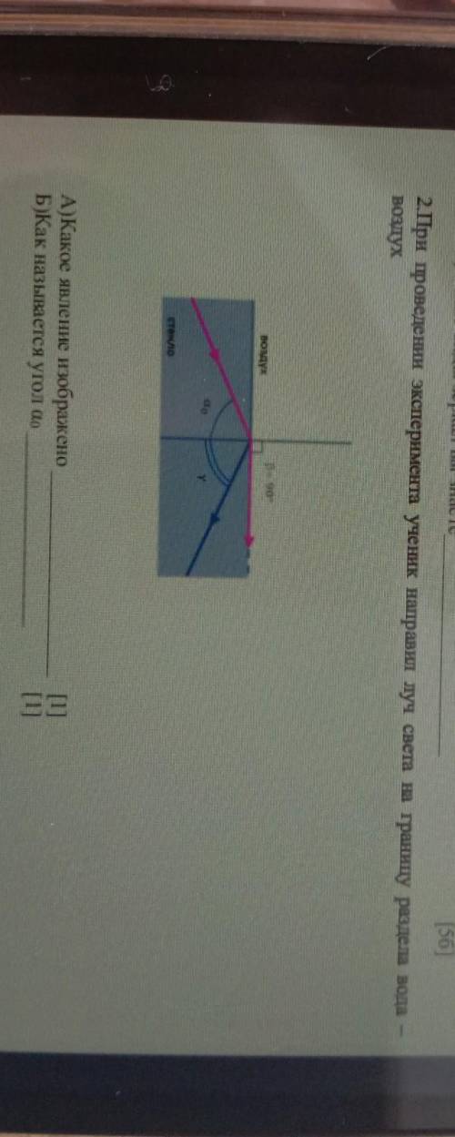 2.При проведении эксперимента ученик направил луч света на границу раздела вода -воздухА)Какое явлен