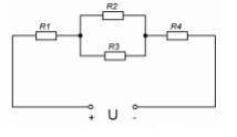 Сопротивления на схеме R1=5 Ом, R2 =15 Ом, R3 = 60 Ом, R4 = 3 Ом; P=180 Bт. Определить входное сопро