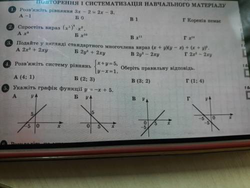 Укажіть графік функції: y=-x+5.