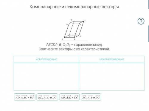 Компланарные и некомпланарные векторы (нужно соотнести)