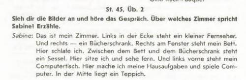 1. Wo steht ein Fernseher?2. Was steht rechts in der Ecke?3. Was steht rechts am Fenster?4. Wo steht