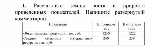 Рассчитайте темпы роста и прироста приведенных показателей. Напишите развернутый комментарий. Показа