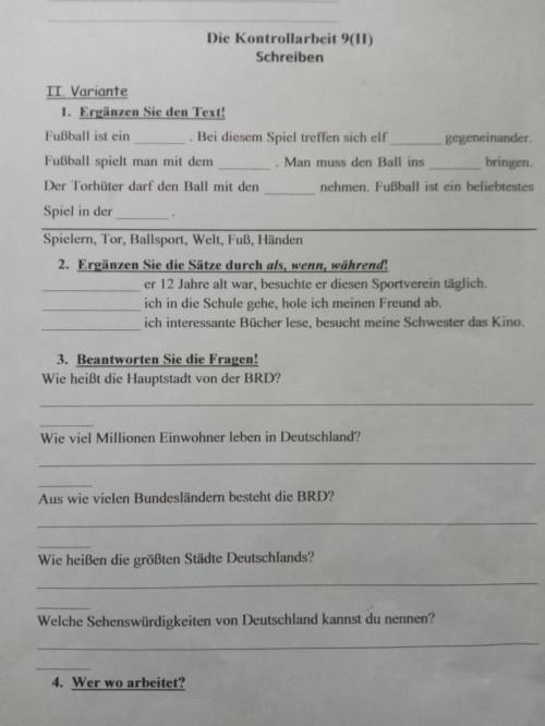 1.Ergänzen Sie den Text! Fußball ist ein .Bei diesem spiel treffen sich elf gegeneinander.Fußball sp