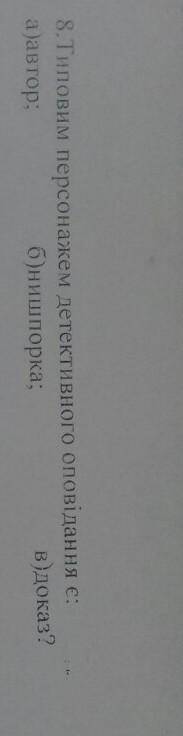Типовим персонажем детиктивного оповідання є а) автор б)нишпорка в) доказ​